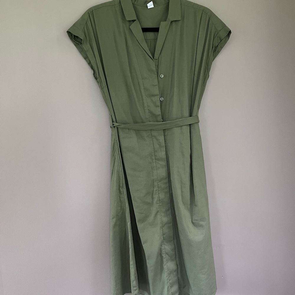 Green, knee length button up dress